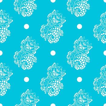 Seamless pattern with berries and polka dots on a blue background vector