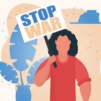 A woman holding a stop war sign vector