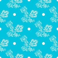 Seamless floral pattern with polka dots and flowers on a blue background vector