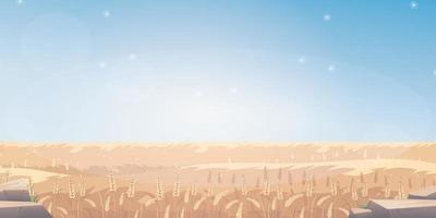 Rural landscape with wheat field and the blue sky on background. Vector illustration.