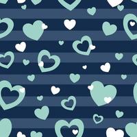 seamless vector pattern. On a blue background, a soft blue line with a green heart