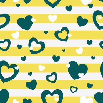 patrón de vectores sin fisuras. sobre un fondo amarillo, una línea blanca con un corazón verde