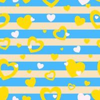 seamless vector pattern. On a blue background, a soft yellow line with a  heart