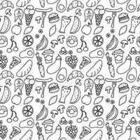 seamless pattern with food icons. icons of seafood, mushrooms, sweets, vegetables and fruits. vector food icons