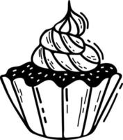 canasta de torta con crema batida. ilustración vectorial garabato de dibujo lineal a mano vector