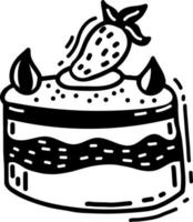 Cake with strawberries and cream. Vector illustration. Linear hand drawing doodle