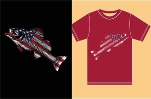 American Flag With Fishing T shirt Design. vector