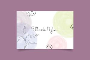 thank you card template with water color hand drawn design vector