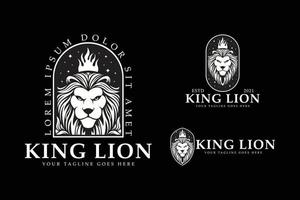 King lion logo vector illustration set bundle template design on black background