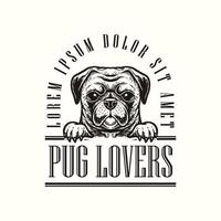 Logo illustration hand drawing pug dog vintage vector