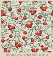 Vector Seamless pattern illustration of Red fruits and leave art.