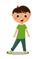 un lindo personaje de niño en jeans y una camiseta verde de cuerpo entero. ilustración vectorial aislada en un fondo blanco vector