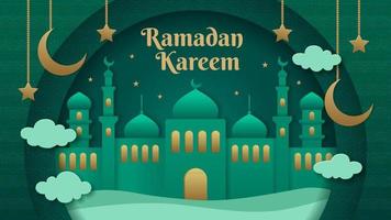 Ramadan Kareem with Paper Art Mosque in Desert