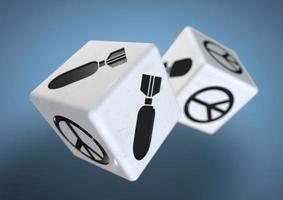 Dice with war and peace symbols on each side. Concept for making a difficult decision. photo