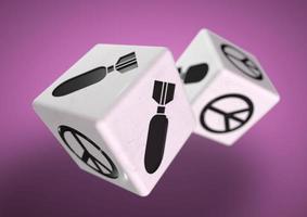Dice with war and peace symbols on each side. Concept for making a difficult decision.