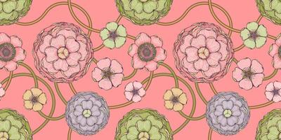 Floral pink seamless pattern with peones and magnolias vector