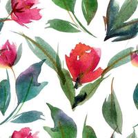 Peony Leaves ans Buds. Watercolor seamless pattern vector