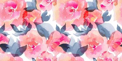 rosa, flores, y, hojas, acuarela, seamless, patrón vector