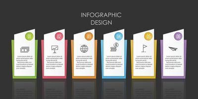 Vector business infographic timeline template with 6 step.