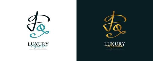 Initial F and Q Logo Design in Elegant Gold Handwriting Style. FQ Signature Logo or Symbol for Wedding, Fashion, Jewelry, Boutique, and Business Identity vector