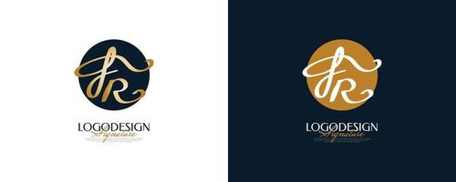 Initial F and R Logo Design in Elegant and Minimalist Gold Handwriting Style. FR Signature Logo or Symbol for Wedding, Fashion, Jewelry, Boutique, and Business Identity vector