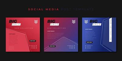 Set of social media post template with red and blue background design. vector