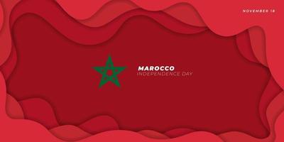 fondo del día de la independencia de marruecos con diseño de corte de papel. diseño de fondo rojo y verde. vector