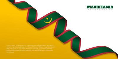 Waving Mauritania ribbon flag. Mauritania Independence Day template design. vector