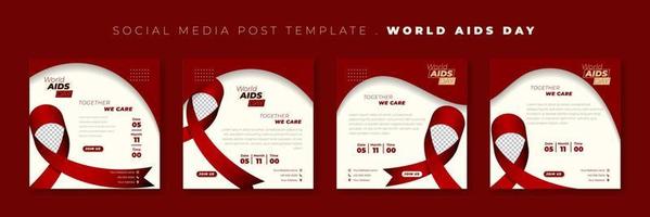 Set of social media post template with awareness ribbon design. World Aids Day Template design. vector