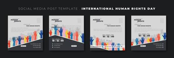 Set of social media post template with multicolor of hands on wavy background. World Human Rights Day template design. vector