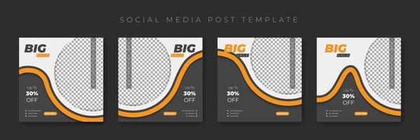 Set of social media post template with waving orange line design. vector