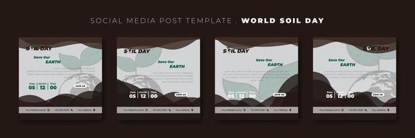 Set of social media post template with earth and leaf design. World Soil Day template design. vector