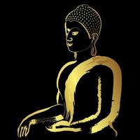 Buda con trazo de pincel dorado sobre fondo negro, diseño de trazo de pincel vectorial vector