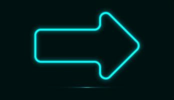 Neon blue arrow symbol isolated on a dark background. Vector illustration