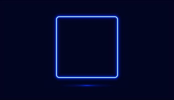 Blue neon square isolated on dark background. Vector illustrations
