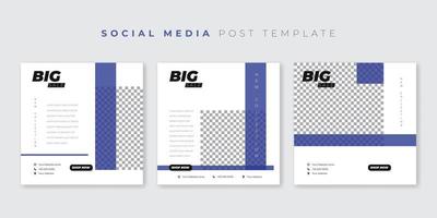 conjunto de plantillas de publicaciones en redes sociales con un diseño de forma azul simple. vector