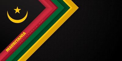 Green, red and yellow geometric design with black background. Mauritania Independence Day template design. vector