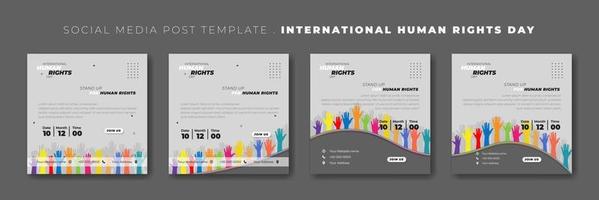 Set of social media post template with multicolor of hands. World Human Rights Day template design. vector