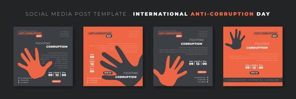 Set of social media post template with stop hand design. International Anti Corruption Day template design.