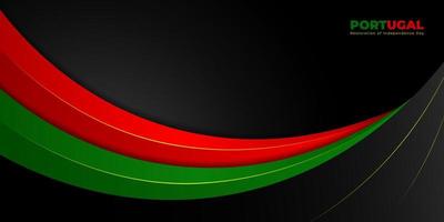 Wavy Red and green abstract design with black background. Portugal restoration independence day template design. vector