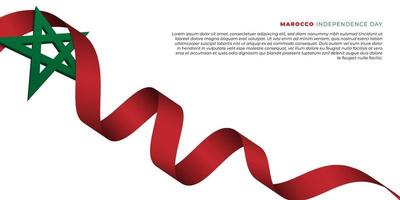 Morocco Independence day white background with flying red ribbon. white background design. vector