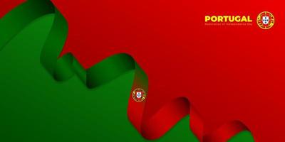 Waving Portugal ribbon flag with Red and green background. Portugal restoration independence day template design. vector