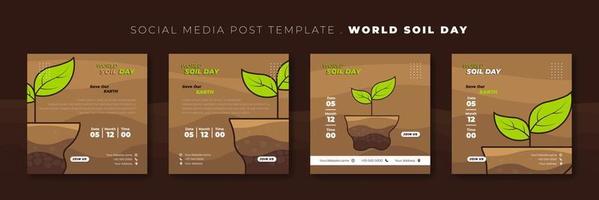 Set of social media post template with Green leaf on soil design. World Soil Day template design.