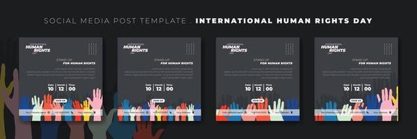 Set of social media post template with multicolor of hands up design. World Human Rights Day template design. vector