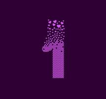 Heart number 1 animated pixel dot logo. Big 1 mark pixels up. vector