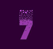 linecolorfulHeart number 7 animated pixel dot logo. Big 7 mark pixels up. vector