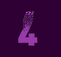 Heart number 4 animated pixel dot logo. Big 4 mark pixels up. vector