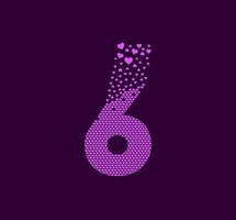 Heart number 6 animated pixel dot logo. Big 6 mark pixels up. vector