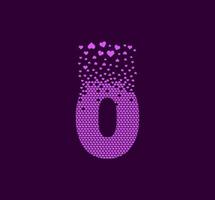 Heart number 0 animated pixel dot logo. Big 0 mark pixels up. vector