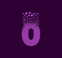 Heart number 0 animated pixel dot logo. Big 0 mark pixels up. vector